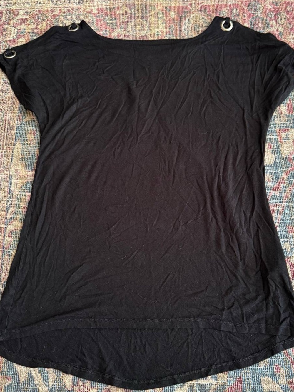Ricki's Black Short-Sleeve Tee with Grommet Detail